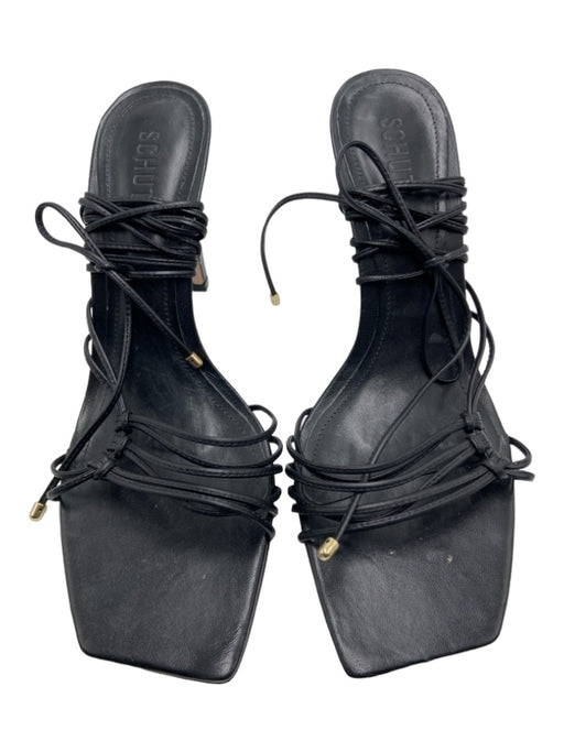 Schutz Shoe Size 10.5 Black Leather open toe Strappy Tie Ankle Midi Pumps Black / 10.5