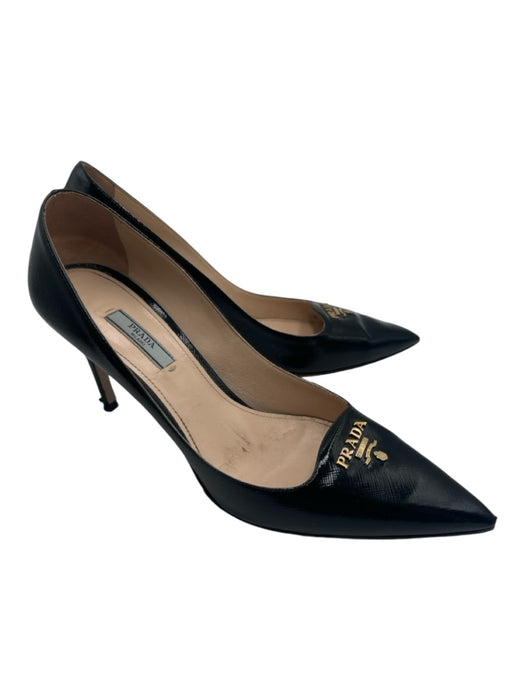 Prada Shoe Size 41 Black Saffiano Leather Pointed Toe Closed Heel Stiletto Pumps Black / 41