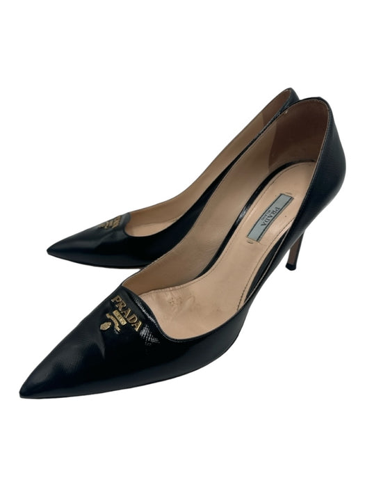 Prada Shoe Size 41 Black Saffiano Leather Pointed Toe Closed Heel Stiletto Pumps Black / 41