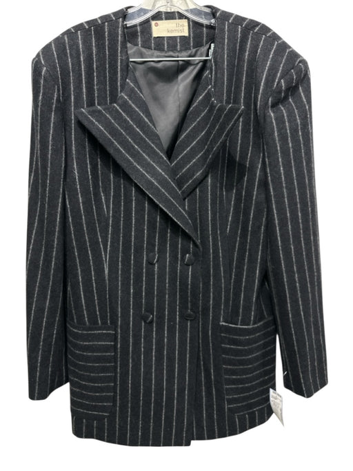 the kemist Size 18 Black & Gray Wool Blend Pinstripe Wide Leg Blazer Pant Set Black & Gray / 18