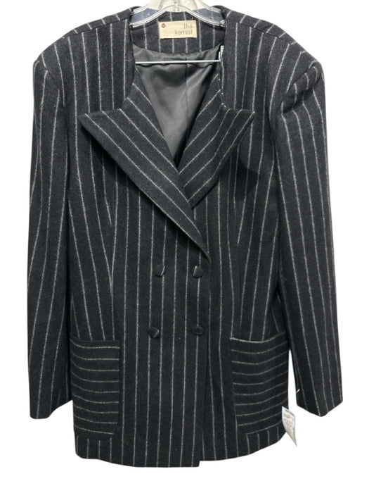 the kemist Size 18 Black & Gray Wool Blend Pinstripe Wide Leg Blazer Pant Set Black & Gray / 18