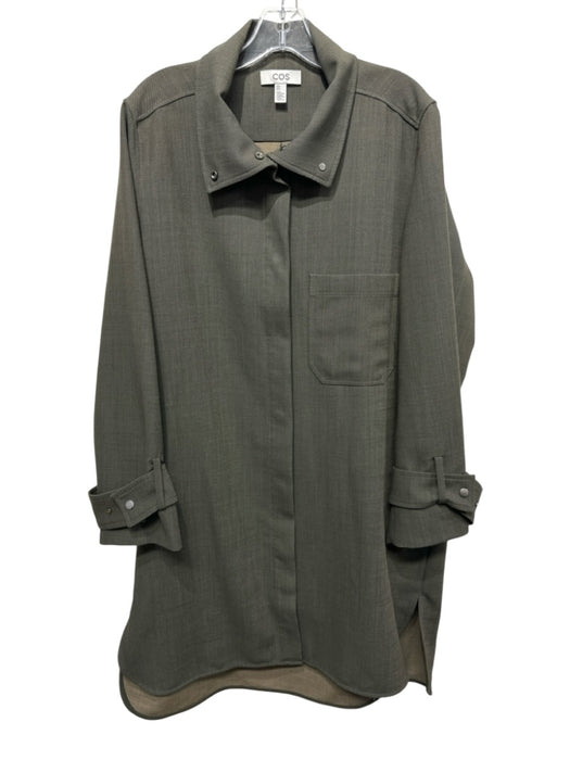 COS Size 10 Army Green Wool Blend Long Sleeve Twill Snap Button Front Dress Army Green / 10
