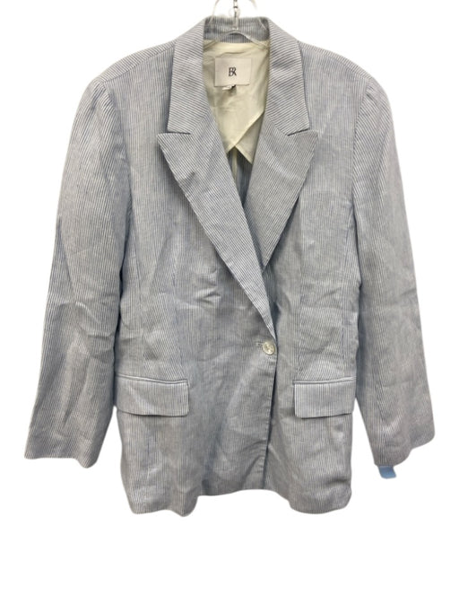 Banana Republic Size 14 White & Blue Linen Pinstripe Side Button Blazer Pant Set White & Blue / 14
