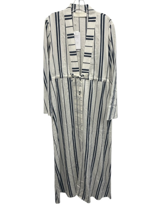 Destree Size Medium Blue & White Cotton Blend Long Sleeve Button Front Dress Blue & White / Medium