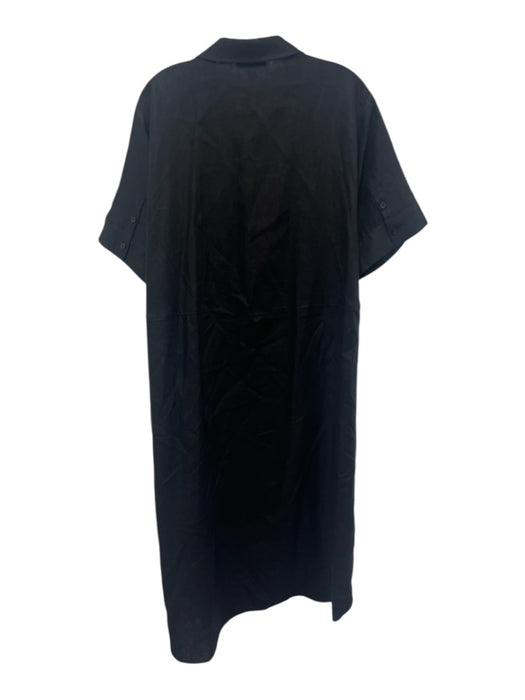 COS Size Medium Black Linen Short Sleeve Dolman Sleeve Button Front Maxi Dress Black / Medium