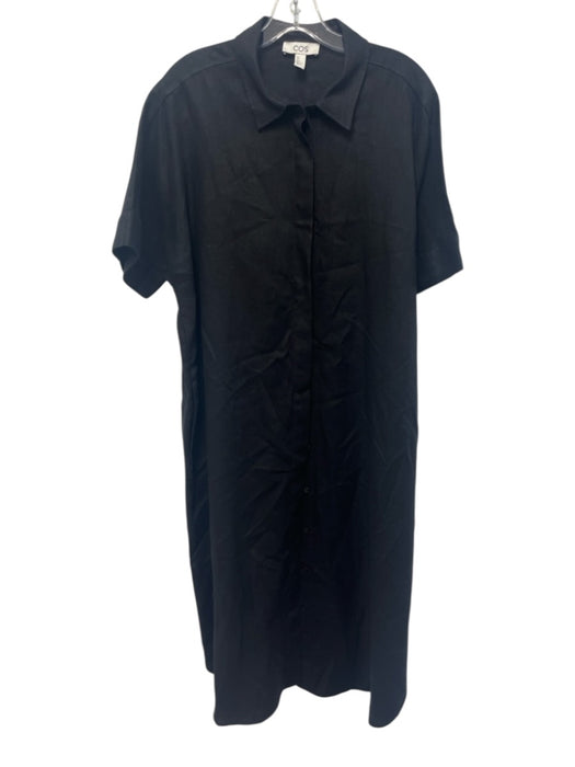 COS Size Medium Black Linen Short Sleeve Dolman Sleeve Button Front Maxi Dress Black / Medium