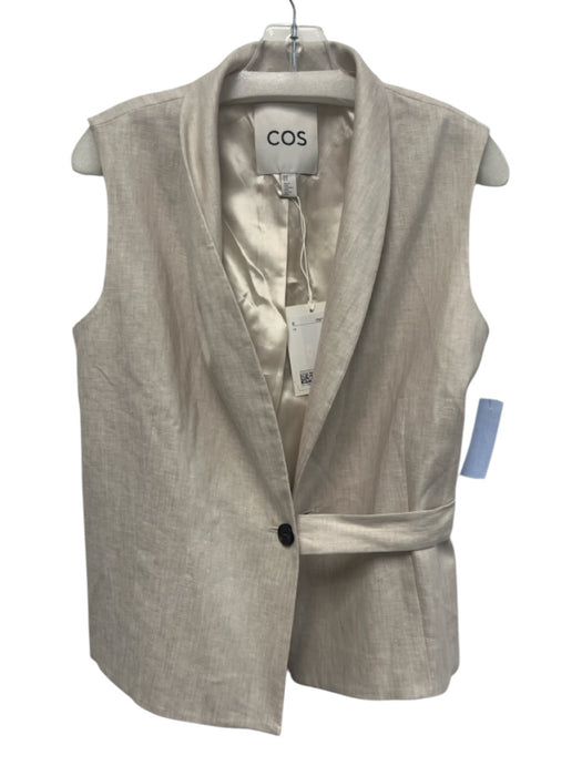 COS Size 12 Beige Linen High Rise Sleeveless Wrap Wide Leg Pant Set Beige / 12