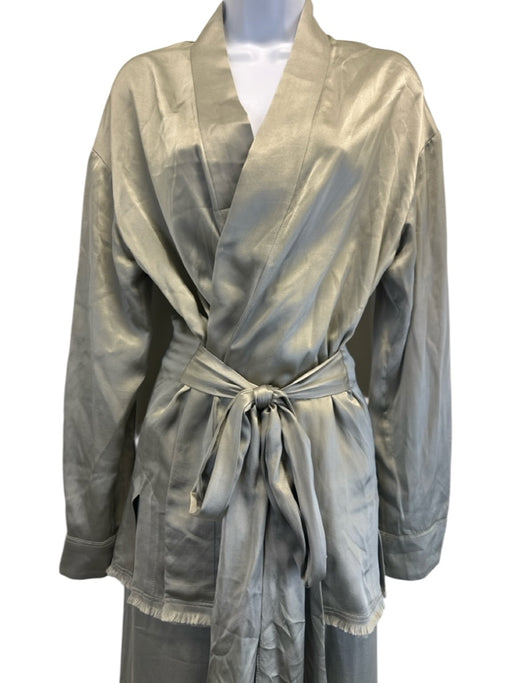 iKKim'O Size M/L Gray Silk Elastic Waist Wide Leg Frayed Pants Gray / M/L