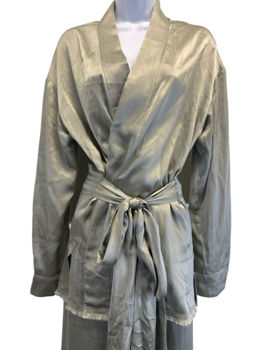 iKKim'O Size M/L Gray Silk Elastic Waist Wide Leg Frayed Pants Gray / M/L