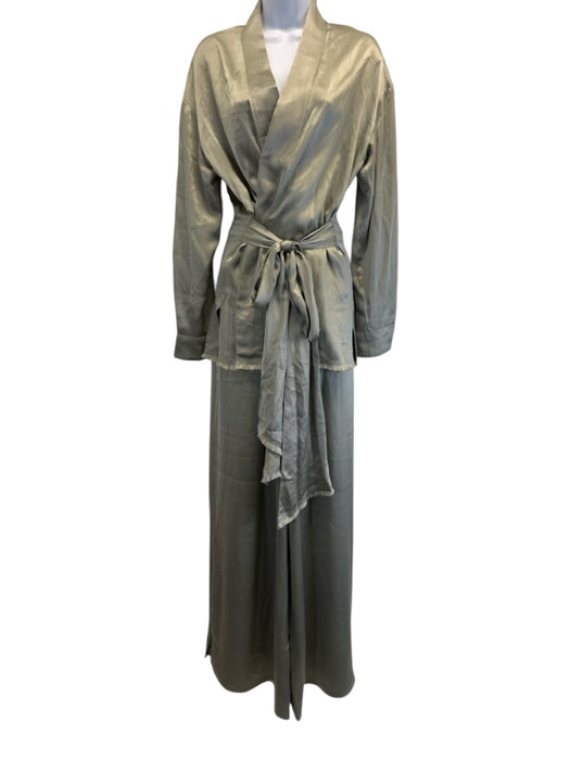 iKKim'O Size M/L Gray Silk Elastic Waist Wide Leg Frayed Pants Gray / M/L