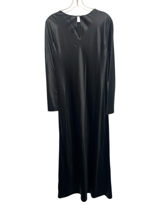 Banana Republic Size L Black Silk Long Sleeve Midi Shine Keyhole Back Dress Black / L