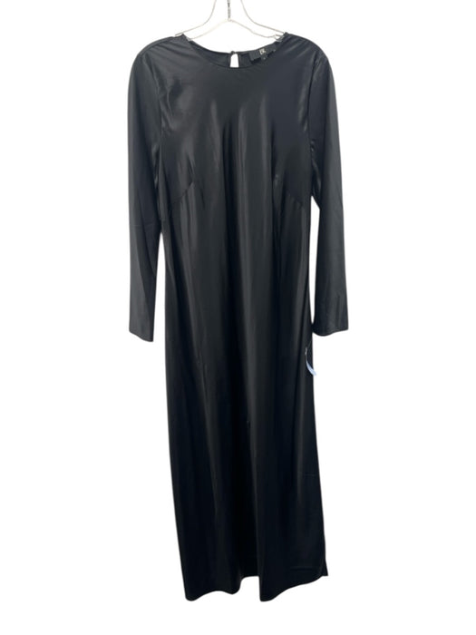 Banana Republic Size L Black Silk Long Sleeve Midi Shine Keyhole Back Dress Black / L