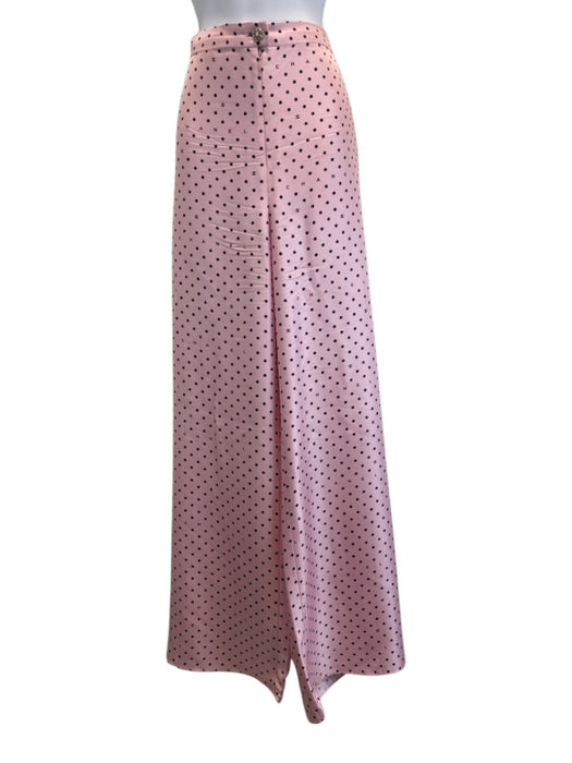 Chanel Size 46 Pink & Black Silk Polka Dots Elastic Waist Vest Pants Set Pink & Black / 46