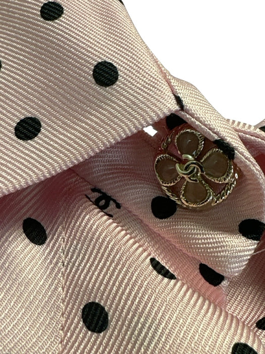 Chanel Size 46 Pink & Black Silk Polka Dots Elastic Waist Vest Pants Set Pink & Black / 46