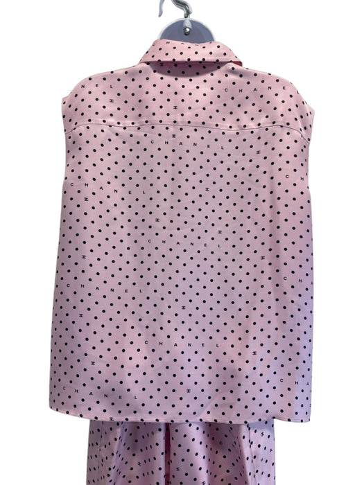 Chanel Size 46 Pink & Black Silk Polka Dots Elastic Waist Vest Pants Set Pink & Black / 46