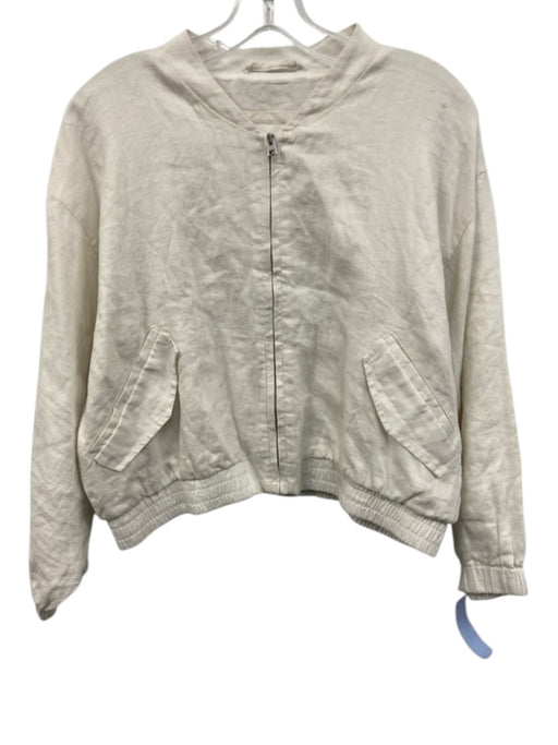 Banana Republic Size L White Linen Long Sleeve Zip Up Crop Pockets Jacket White / L
