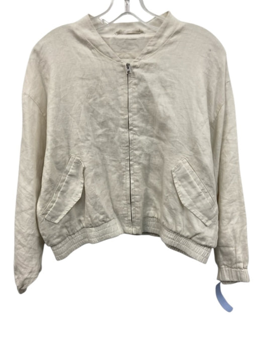 Banana Republic Size L White Linen Long Sleeve Zip Up Crop Pockets Jacket White / L