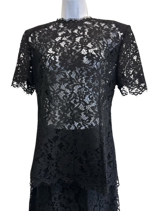 Dolce & Gabbana Size Est L Black Cotton Blend Short Sleeve Floral Lace Skirt Set Black / Est L