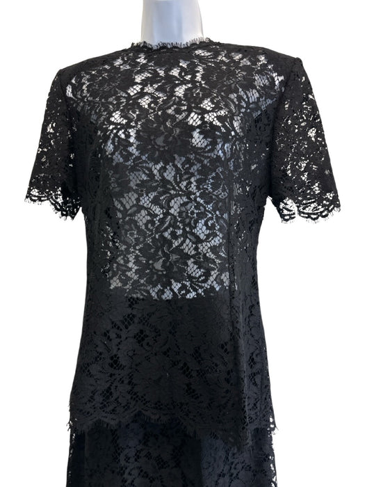 Dolce & Gabbana Size Est L Black Cotton Blend Short Sleeve Floral Lace Skirt Set Black / Est L