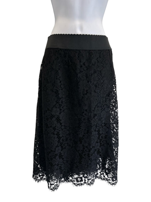 Dolce & Gabbana Size Est L Black Cotton Blend Short Sleeve Floral Lace Skirt Set Black / Est L