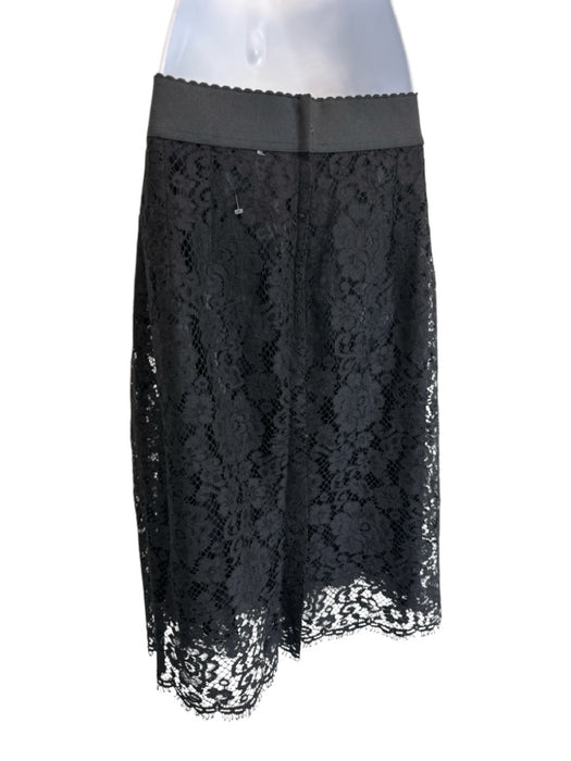 Dolce & Gabbana Size Est L Black Cotton Blend Short Sleeve Floral Lace Skirt Set Black / Est L
