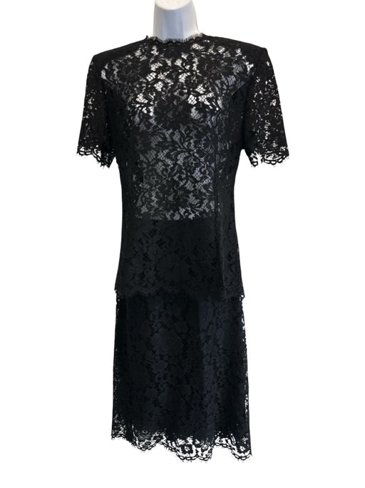 Dolce & Gabbana Size Est L Black Cotton Blend Short Sleeve Floral Lace Skirt Set Black / Est L