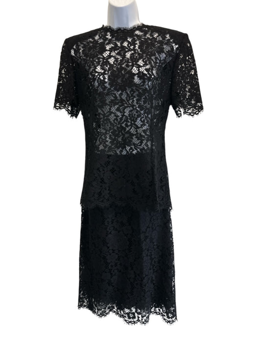 Dolce & Gabbana Size Est L Black Cotton Blend Short Sleeve Floral Lace Skirt Set Black / Est L