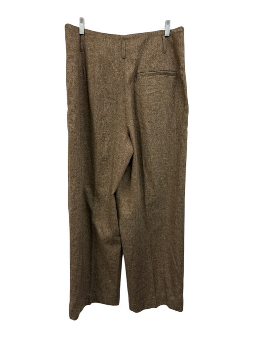 BR Size 12 Brown Polyester & Wool Blend Zip Fly High Rise Tweed Wide Leg Pants Brown / 12