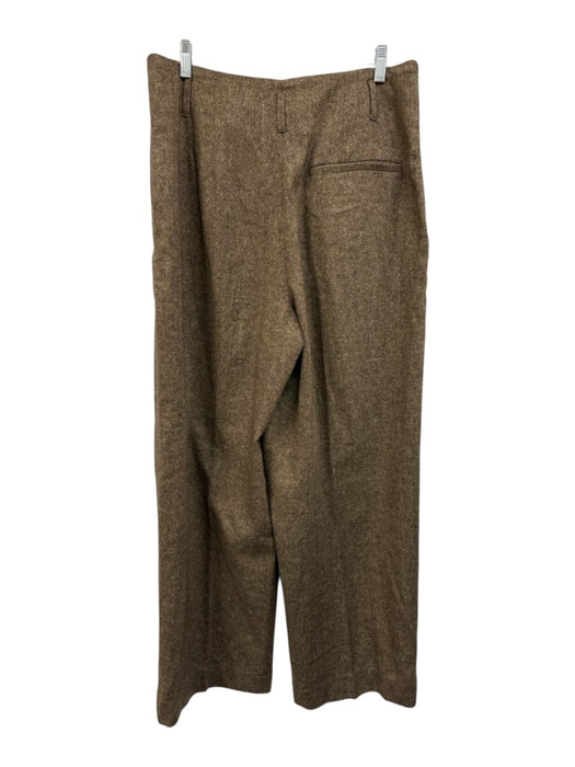 BR Size 12 Brown Polyester & Wool Blend Zip Fly High Rise Tweed Wide Leg Pants Brown / 12