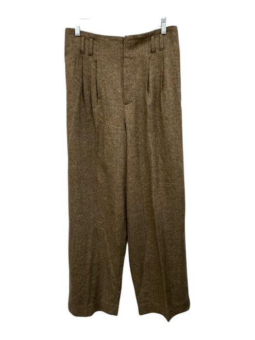 BR Size 12 Brown Polyester & Wool Blend Zip Fly High Rise Tweed Wide Leg Pants Brown / 12