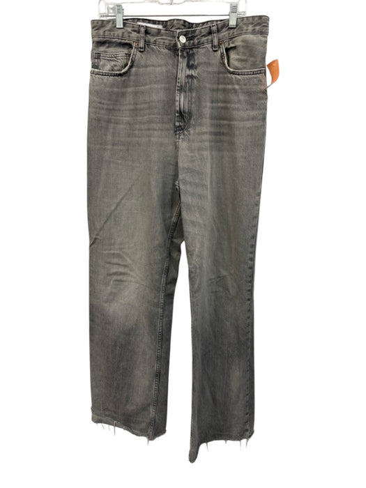 Zara Size 14 Gray Wash Cotton Denim Zip Fly High Rise Wide Leg Raw Hem Jeans Gray Wash / 14
