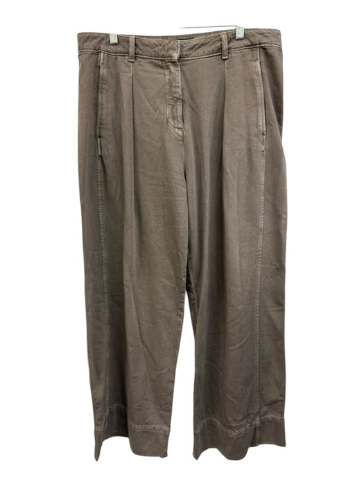 Zara Size 12 Taupe Brown Cotton Zip Fly High Rise Pleated Extra Wide Leg Jeans Taupe Brown / 12