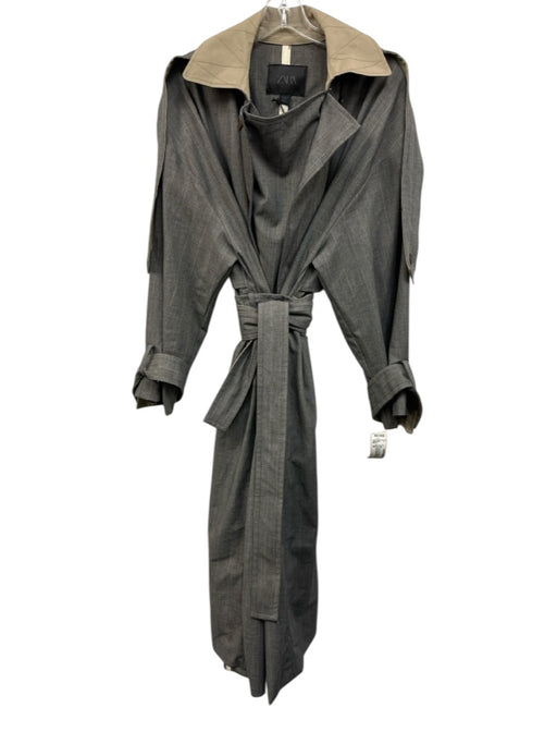 Zara Size M Gray & Beige Polyester & Wool Long Sleeve Buttons Trench Coat Gray & Beige / M