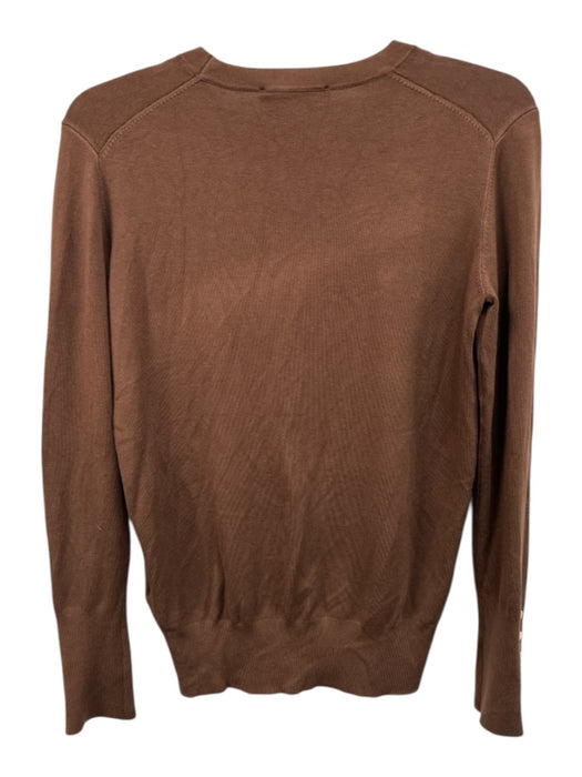 Zara Size XL Brown Viscose & Polyamide Long Sleeve Knit Gold Buttons Top Brown / XL