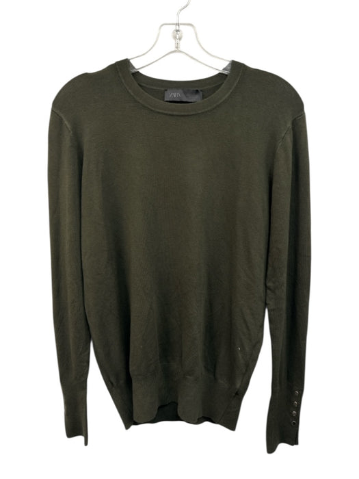 Zara Size XL Dark Green Viscose & Polyamide Long Sleeve Knit Gold Buttons Top Dark Green / XL