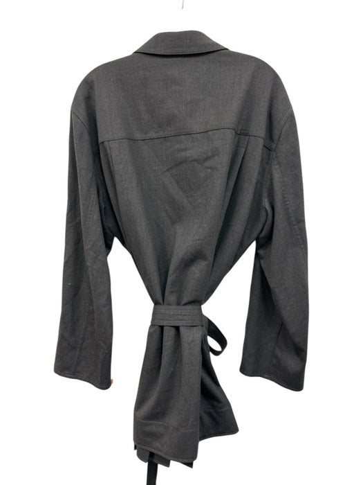 COS Size 44 Gray Polyester & Wool Long Sleeve Buttons Pintuck Waist Tie Top Gray / 44