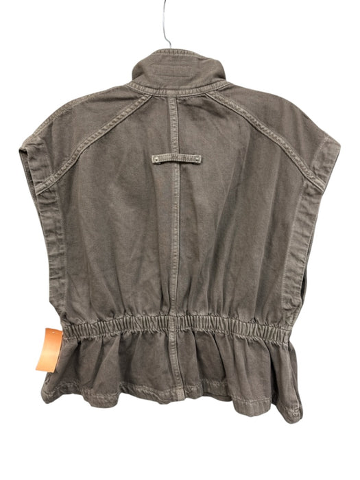 Zara Size L Taupe Gray Cotton Denim Zip & Snaps Mock Neck Scrunch Waist Vest Taupe Gray / L