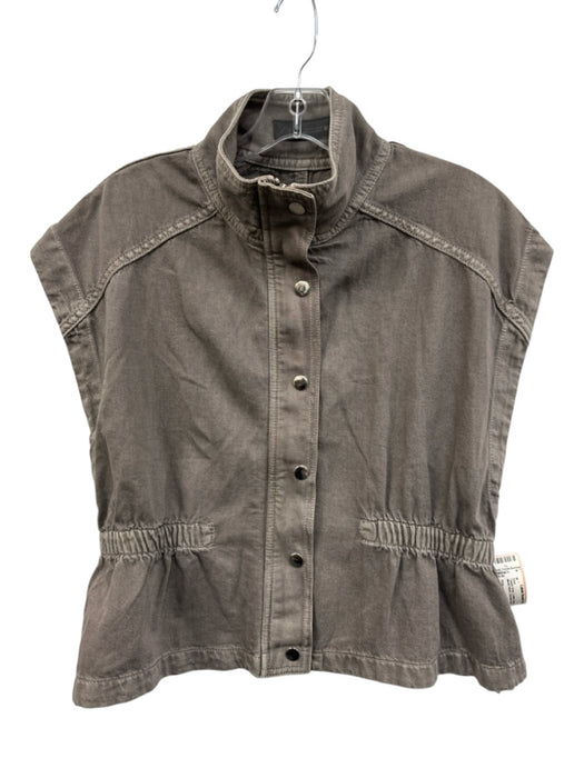 Zara Size L Taupe Gray Cotton Denim Zip & Snaps Mock Neck Scrunch Waist Vest Taupe Gray / L