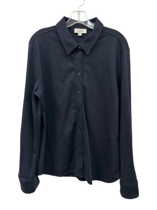 COS Size XL Navy Blue Viscose & Polyamide Long Sleeve Buttons Collar Top Navy Blue / XL