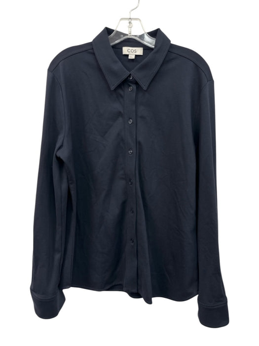 COS Size XL Navy Blue Viscose & Polyamide Long Sleeve Buttons Collar Top Navy Blue / XL