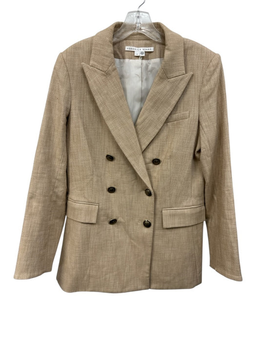 Veronica Beard Size 10 Beige & White Cotton & Viscose Tweed Flap Pockets Jacket Beige & White / 10