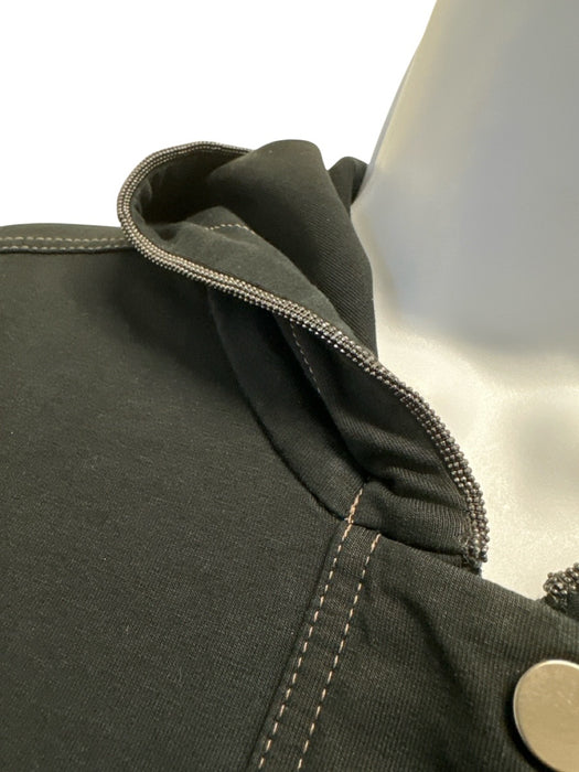 Brunello Cucinelli Size S Black Cotton & Elastane Contrast Stitch Hoodie Jacket Black / S