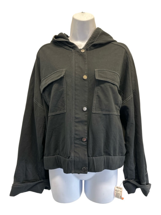 Brunello Cucinelli Size S Black Cotton & Elastane Contrast Stitch Hoodie Jacket Black / S