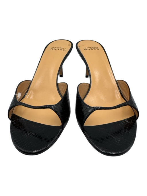Francesco Russo Shoe Size 41 Black Embossed Leather Peep Toe Slip On Mules Black / 41