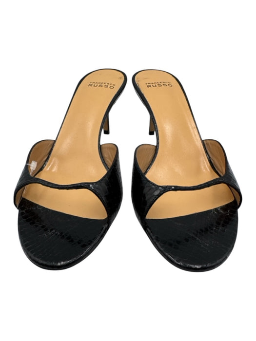 Francesco Russo Shoe Size 41 Black Embossed Leather Peep Toe Slip On Mules Black / 41