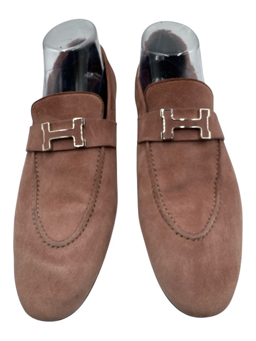 Hermes Shoe Size 41 Dusty Pink Suede Silver Hardware Logo Slip On Loafers Dusty Pink / 41