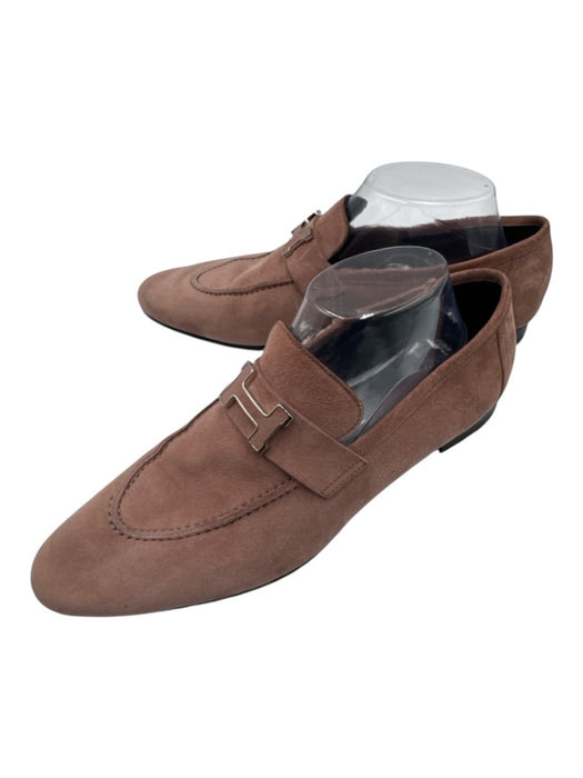Hermes Shoe Size 41 Dusty Pink Suede Silver Hardware Logo Slip On Loafers Dusty Pink / 41