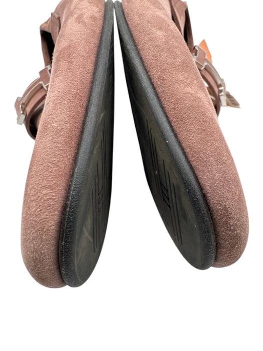 Hermes Shoe Size 41 Dusty Pink Suede Silver Hardware Logo Slip On Loafers Dusty Pink / 41