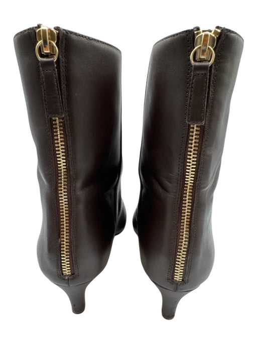 J Crew Shoe Size 10.5 Brown Leather Pointed Toe Back Zip Kitten Heel Booties Brown / 10.5