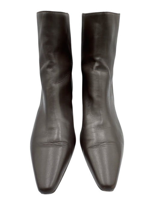 J Crew Shoe Size 10.5 Brown Leather Pointed Toe Back Zip Kitten Heel Booties Brown / 10.5